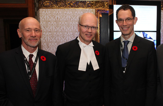 Perimeter COO Michael Duschenes, Speaker Geoff Regan, and Perimeter Director Neil Turok pose together in Ottawa at Hill day