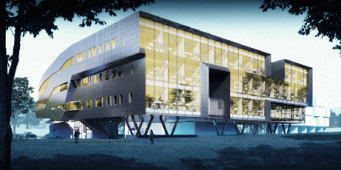 Building rendering of The Stephen Hawking Centre at Perimeter Institute.