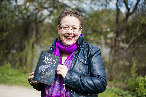 Erin Bow posing with her book Swan Riders