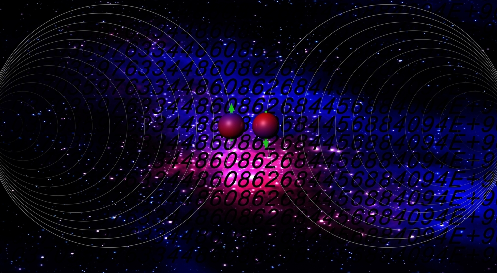 Two spheres on dark background with numbers and lines