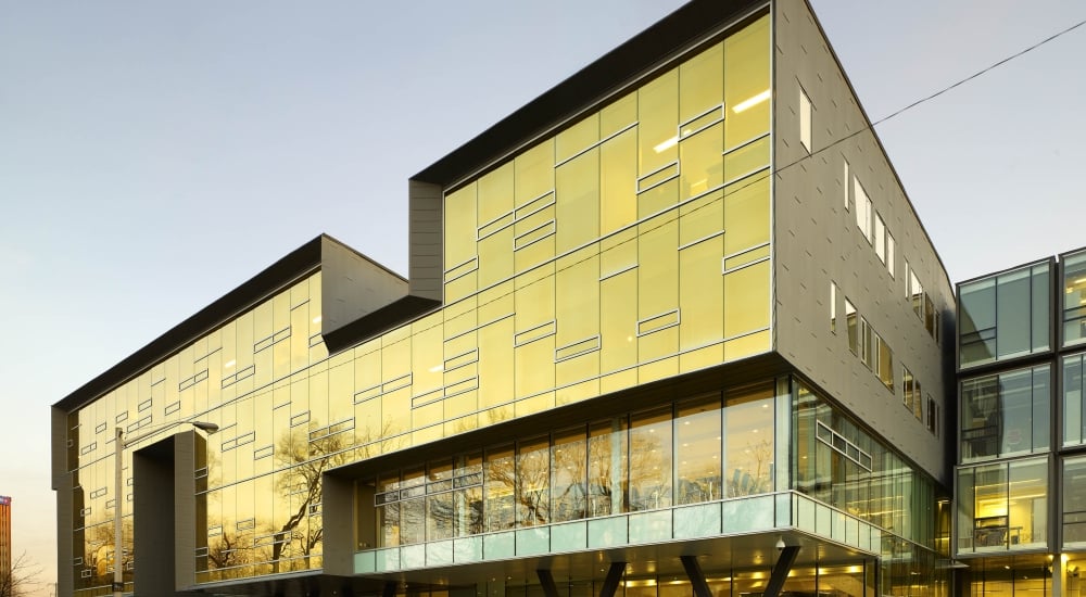 Perimeter Institute building, golden facade, Credit Tom Arban