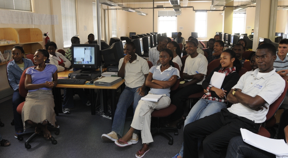 Group of African students in a computer lab