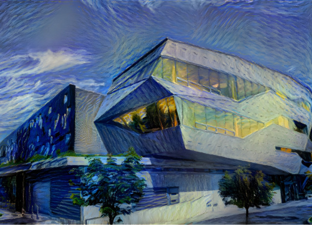 Painting of the front view of the Perimeter Institute building