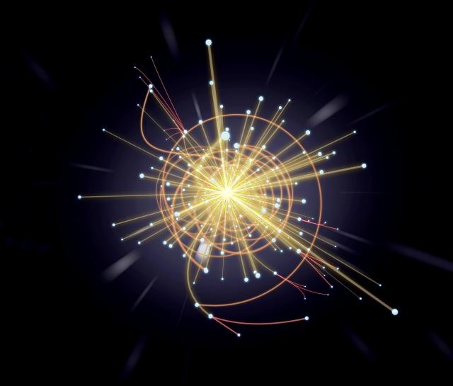Illustration of a particle exploding against black background