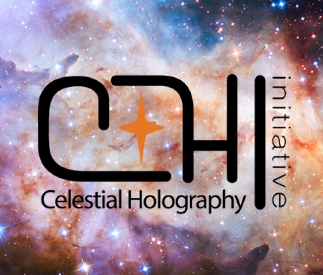 Space image background with a Celestial Holography logo on top