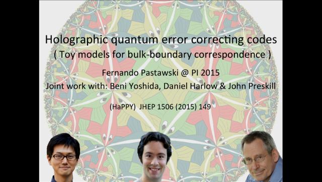 Holographic quantum error-correcting codes: Toy models for the bulk/boundary correspondence Speaker(s): Fernando Pastawski