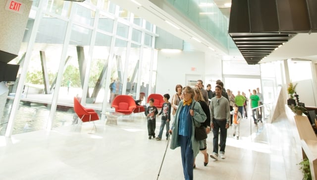 Attendees arriving at Perimeter Institute for a public lecture