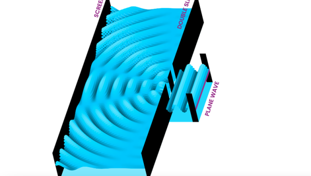 Screenshot of animation showing waves pass through one wall and hit the next