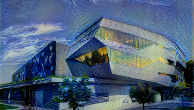 Painting of the front view of the Perimeter Institute building