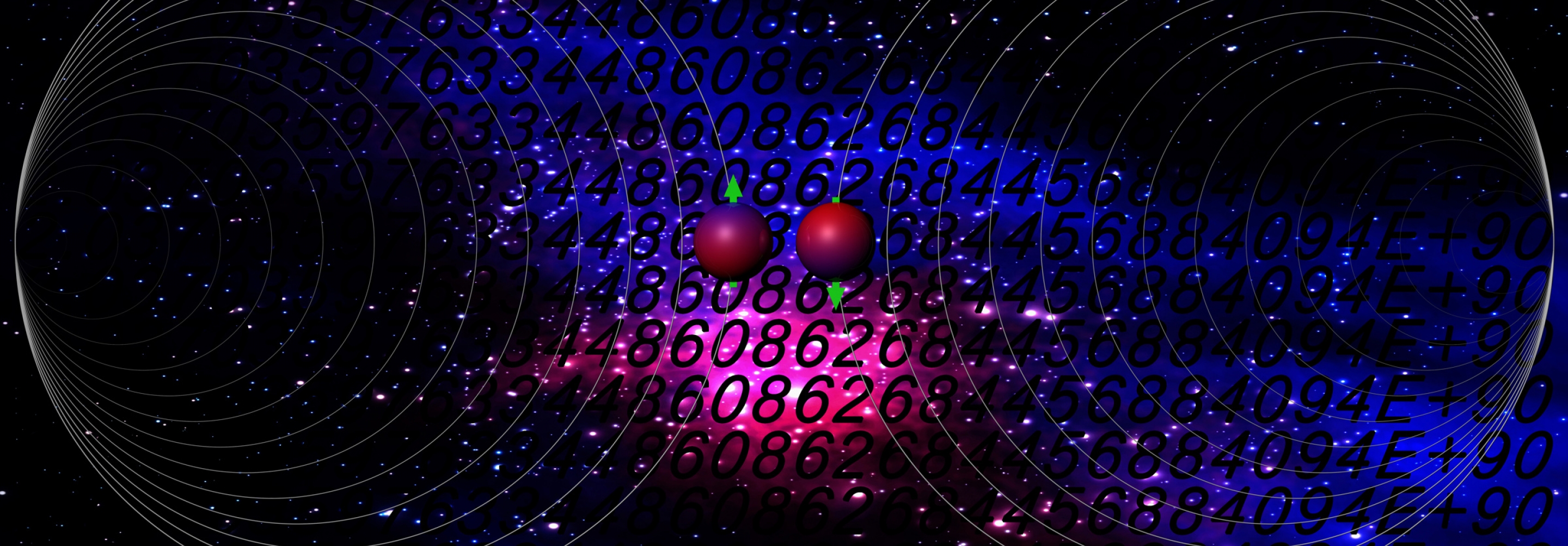Two spheres on dark background with numbers and lines