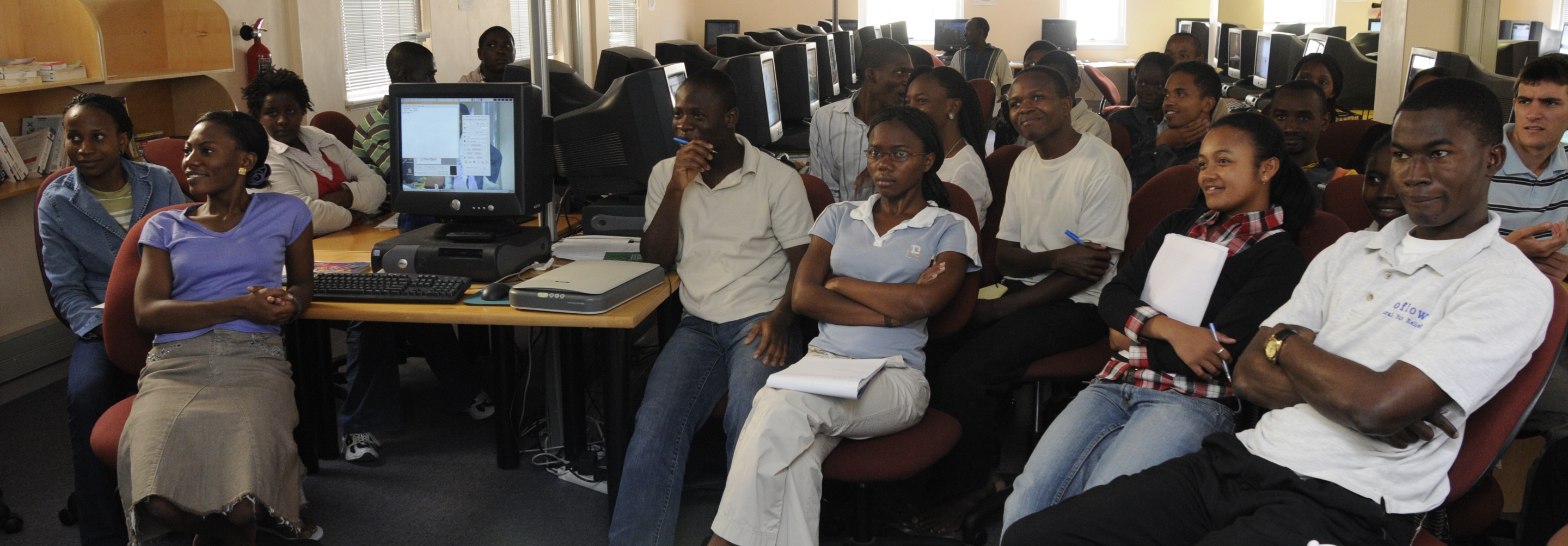 Group of African students in a computer lab