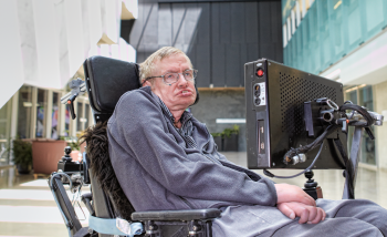Portrait of Stephen Hawking in the Atrium at Perimeter Institute in 2010