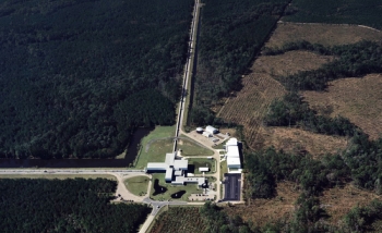 Aerial view of the LIGO observatory in Livingston, L.A.